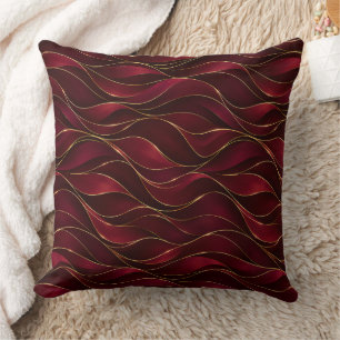 Coussin Vagues de marbre rouge burgundy élégantes avec acc