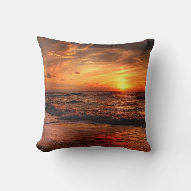 Coussin Vagues de mer coucher du soleil (Recto)