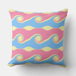 Coussin Vagues de vie Abstraite rose turquoise