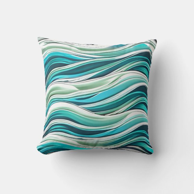 Coussin Vagues d'eau, bleu vert (Recto)