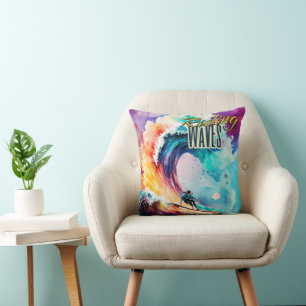 Coussin Vagues d'équitation, Surfer en Océan Coloré, Sport