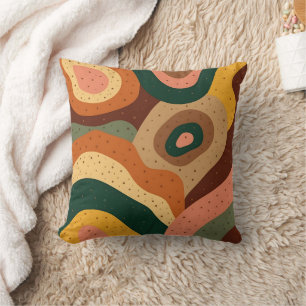 Coussin Vagues et points rétro funky aux couleurs vives