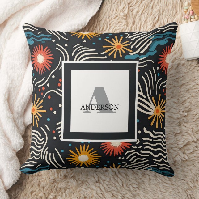 Coussin Vagues florales Abstraites sur noir (Couverture)