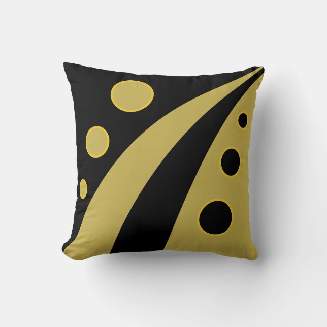 Coussin Vagues noires et dorées abstraites avec des cercle (Recto)