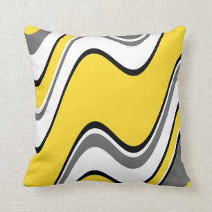 Coussin Vagues noires grises jaunes d'abrégé sur blanc