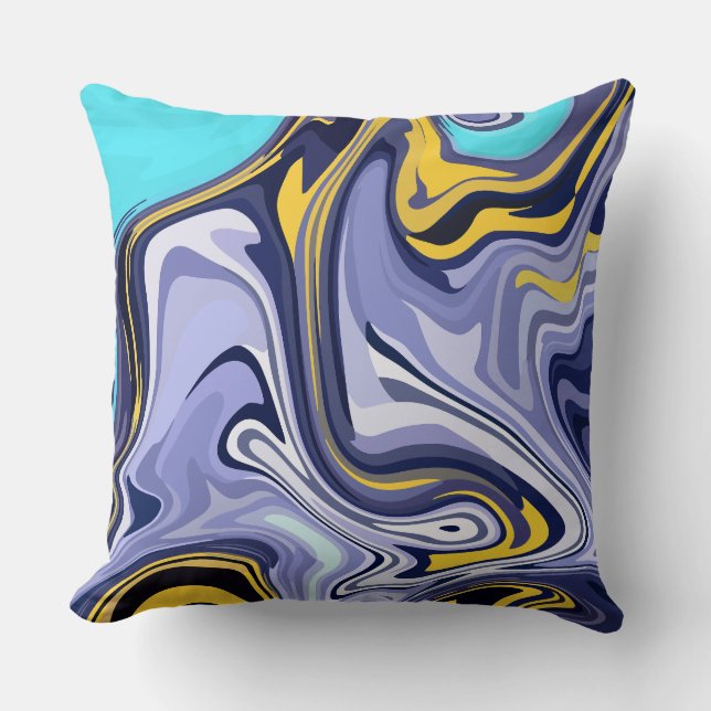 Coussin Vagues Océaniques - Art Fluide Abstrait Bleu et Ja (Recto)