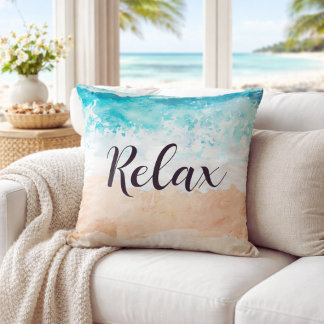 Coussin Vagues océaniques côtières sarcelle sereines Plage
