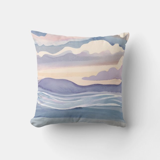 Coussin Vagues océaniques rêveuses | Aquarelle (Recto)