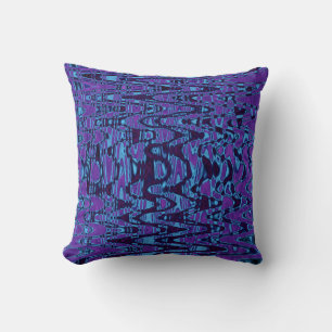 Coussin Vagues Rétro Abstraites Tie Dye Violet et Bleu Fon