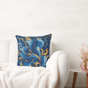 Coussin Vagues royales de fantaisie Tourbillons de bleu et