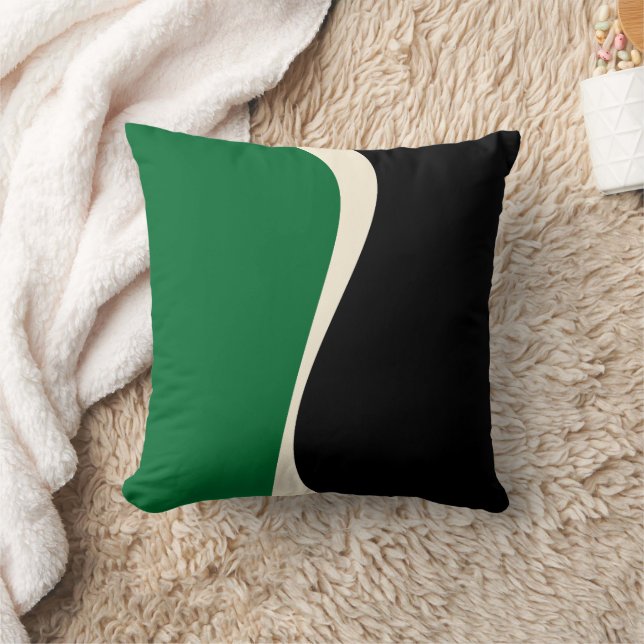 Coussin Vagues simples 2 en vert, crème et noir (Couverture)