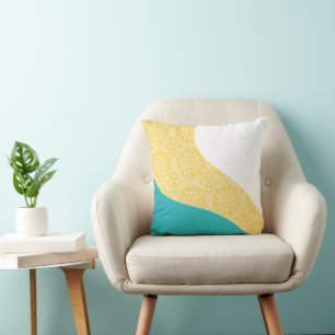 Coussin Vagues simples - Motif floral Turquoise et Jaune