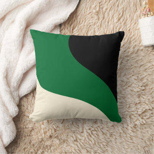 Coussin Vagues simples - vert, crème et noir