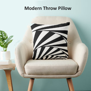 Coussin Vagues spirales Abstraites en noir et blanc