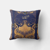 Coussin Vaisseau antique, Dauphins, Or, Monogramme bleu ma (Verso)