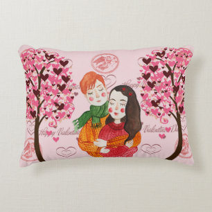 Coussin Valentine avec mignon Couple & Coeur Trees