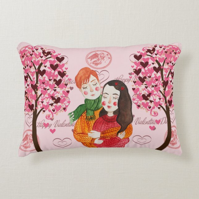 Coussin Valentine avec mignon Couple & Coeur Trees (Devant)