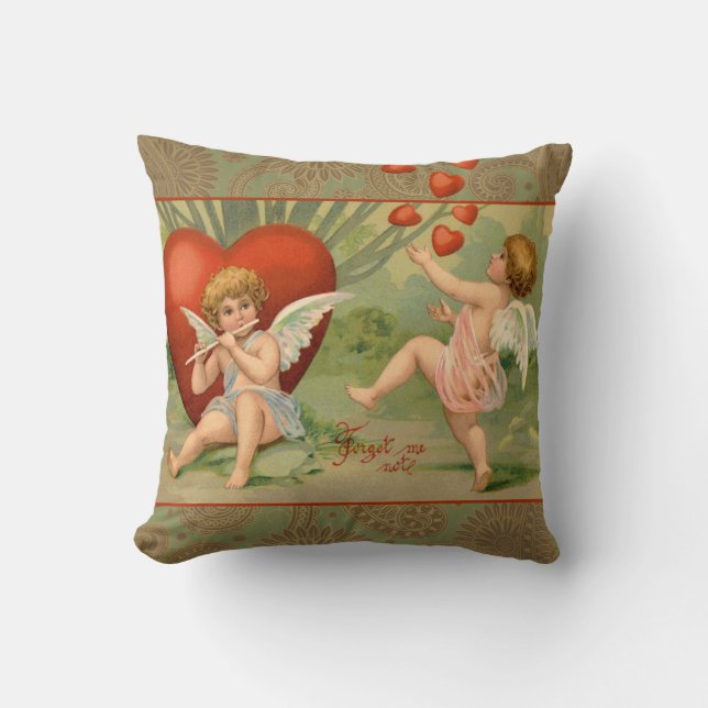 Coussin Valentine Cupids Love Antique Vintage (Recto)