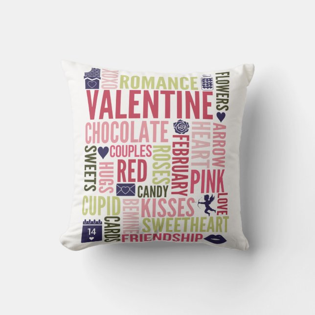 Coussin Valentine Mots Valentine's Day Throw Pillow (Recto)