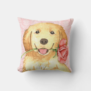 Coussin Valentine Rose Golden Retriever
