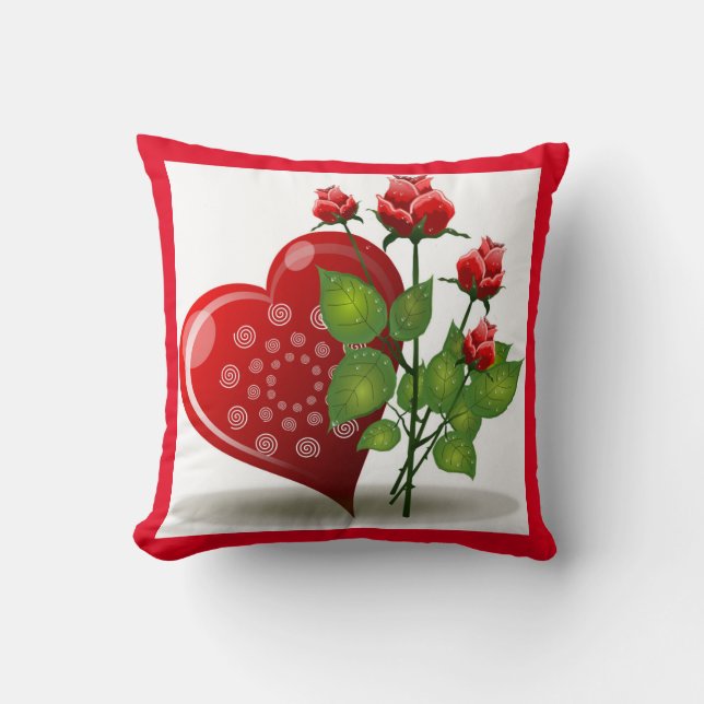 COUSSIN VALENTINE ROUGE COEUR ET ROSES ROUGES JETTE PILLOT (Recto)