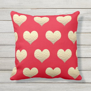Coussin Valentine's Day Gold Heart Motif Golden Red Cute