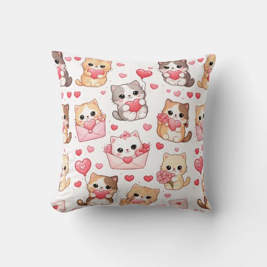 Coussin Valentine's Day Kawaii Cat Pattern Throw Pillow (Recto)