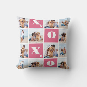 Coussin Valentines Day XOXO Modern Pink 12 Photo Collage