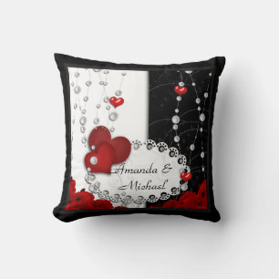 Coussin Valentines Jour coeur et perles perle rouge perle