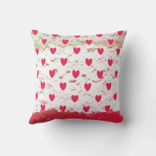 Coussin Valentines Rouge Coeur Glitterie Or Blanc Ombre