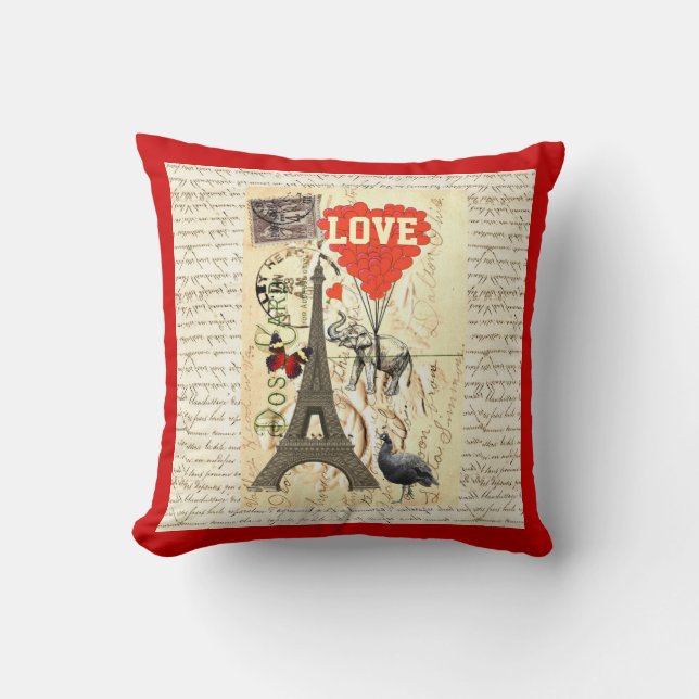 Coussin Valentines vintages romantiques de carte postale (Recto)
