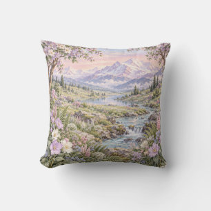 Coussin Vallée de fleurs de la rivière alpine lilas