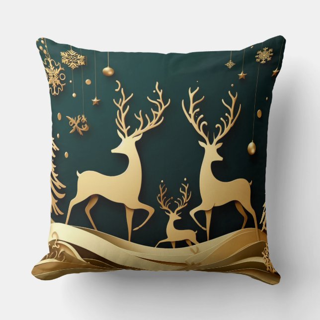 Coussin Valse de la forêt dorée – Renne et décorations (Recto)