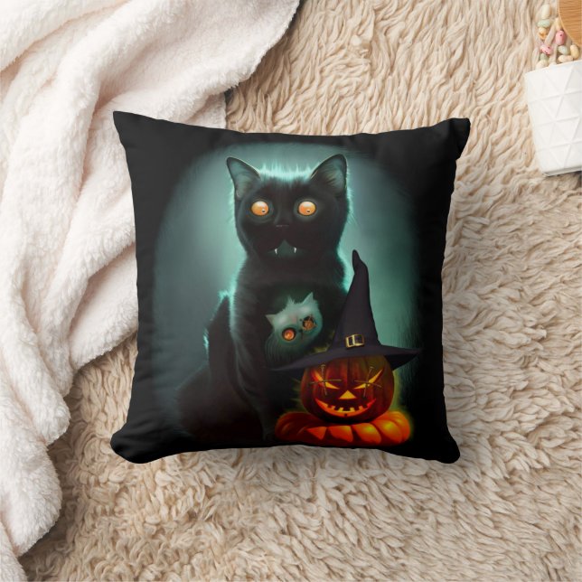 Coussin Vampire Chat et Assistant Citrouille Halloween Sur (Couverture)