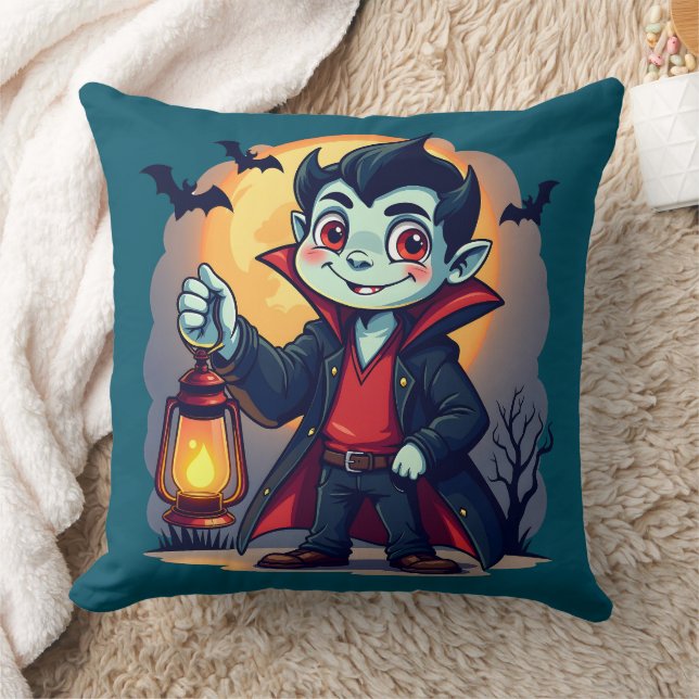 Coussin Vampire mignon avec Lantern Kawaii Halloween (Couverture)