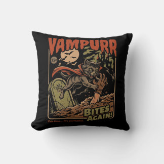 Coussin Vampurr mord encore ! Chat drôle Halloween Vintage