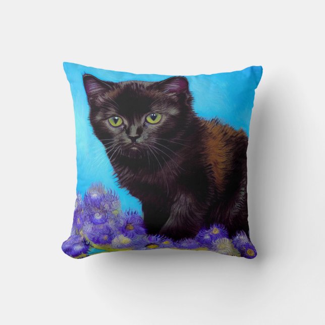 Coussin Van Gogh Chat et fleurs (Recto)