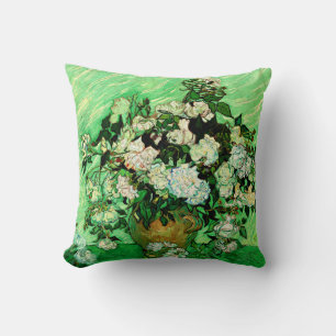 Coussin Van Gogh - Roses blanches, célèbre peinture,