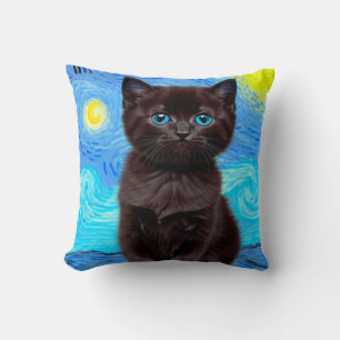Coussin Van Gogh Starry Night Black Cat