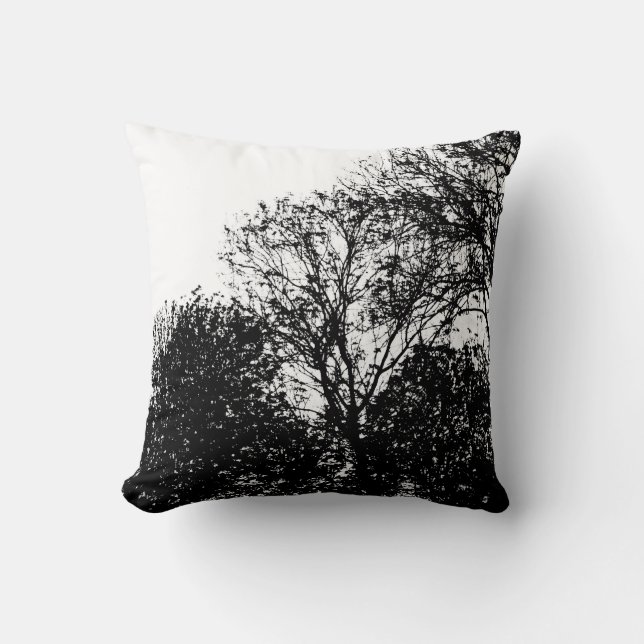 Coussin Vår - arbres en été (noir sur le blanc) (Recto)