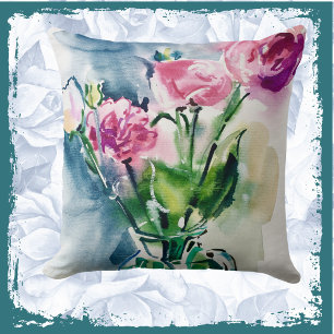 Coussin Vase aquarelle Rose