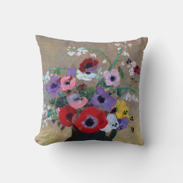 Coussin Vase aux fleurs mixtes, Redon (Recto)