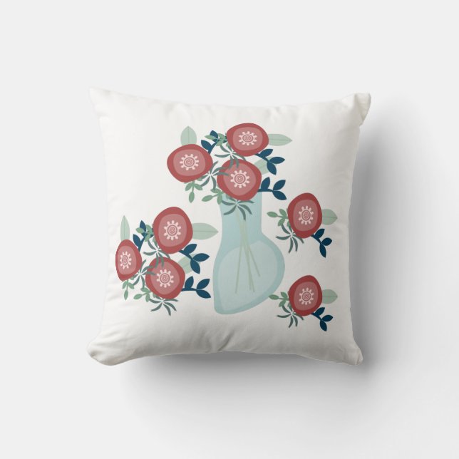 Coussin Vase avec fleurs fraîches verdure roses de campagn (Recto)