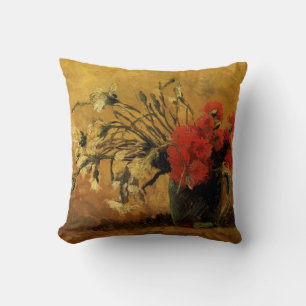 Coussin vase avec oeillets rouges et blancs, van Gogh