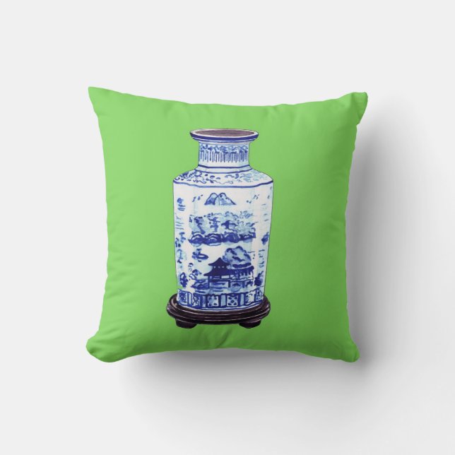 COUSSIN VASE CHINOIS SUR LE VERT (Recto)