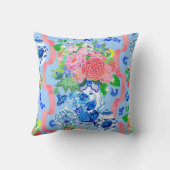 Coussin Vase Chinoiserie Peacock avec des pivoines et des  (Verso)