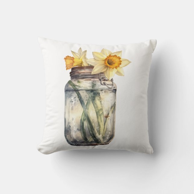 Coussin Vase de fleur de jonquille de printemps (Recto)