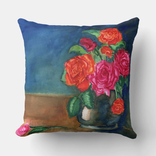 Coussin Vase de roses rouges Lancer l'oreiller (Recto)