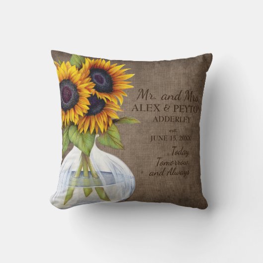 Coussin Vase de tournesols rustiques Mariage de drap de ju (Recto)