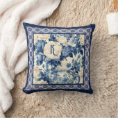 Coussin Vase florale chic Chiroiserie bleue toile monogram (Couverture)
